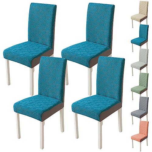 Zeyeo Thickened Jacquard Chair Cover Set of 1/2/4/6 Stretch Two-Color Splicing for Dining Kitchen(Blue 4pcs) von Zeyeo