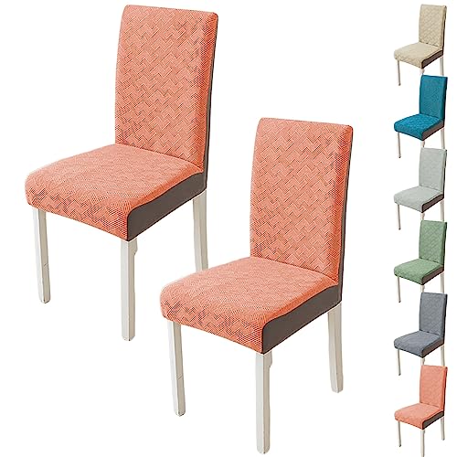 Zeyeo Thickened Jacquard Chair Cover Set of 1/2/4/6 Stretch Two-Color Splicing for Dining Kitchen(Orange 2pcs) von Zeyeo