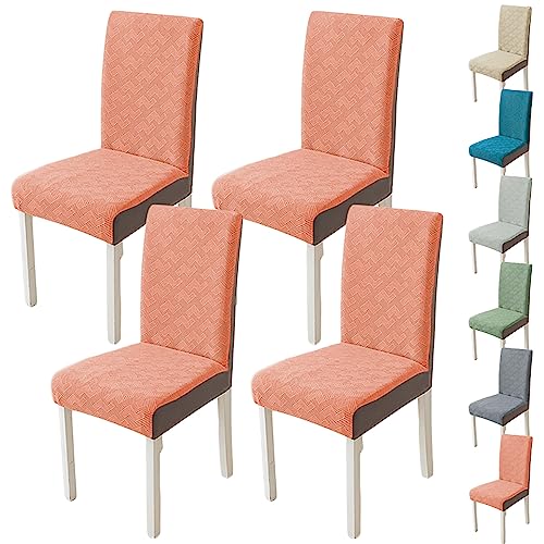Zeyeo Thickened Jacquard Chair Cover Set of 1/2/4/6 Stretch Two-Color Splicing for Dining Kitchen(Orange 4pcs) von Zeyeo