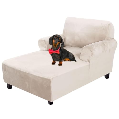 Zeyeo Ultra – Stretch-Bezug Für Chaiselongue Aus Samt Mit Armlehnen – Perfekter Schonbezug Mit Doppelarmlehnen Für Gemütliche Wohn- Und Schlafzimmer (Grau)(Ivory White) von Zeyeo