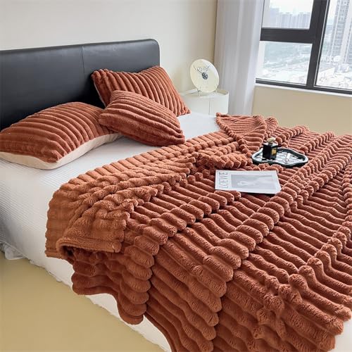 Zeyeo Ultraweiche Überwurfdecke Aus Kaninchen-Fleece In Queen-/King-Size-Größe, Gemütliche, Flauschige Plüsch-Bettdecke Für Alle Jahreszeiten(Caramel,71 * 79in) von Zeyeo