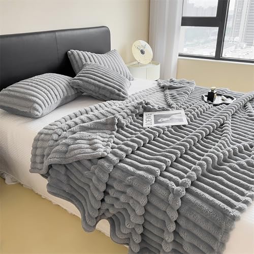 Zeyeo Ultraweiche Überwurfdecke Aus Kaninchen-Fleece In Queen-/King-Size-Größe, Gemütliche, Flauschige Plüsch-Bettdecke Für Alle Jahreszeiten(Gray,71 * 79in) von Zeyeo