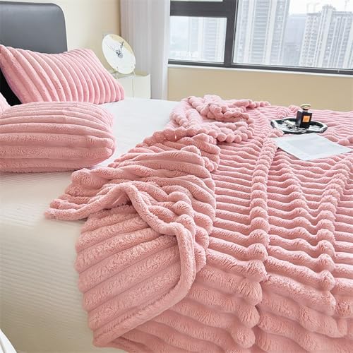 Zeyeo Ultraweiche Überwurfdecke Aus Kaninchen-Fleece In Queen-/King-Size-Größe, Gemütliche, Flauschige Plüsch-Bettdecke Für Alle Jahreszeiten(Pink,90 * 98in) von Zeyeo