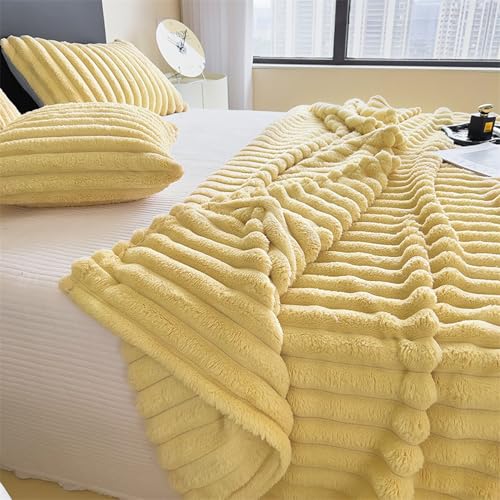 Zeyeo Ultraweiche Überwurfdecke Aus Kaninchen-Fleece In Queen-/King-Size-Größe, Gemütliche, Flauschige Plüsch-Bettdecke Für Alle Jahreszeiten(Yellow,71 * 79in) von Zeyeo