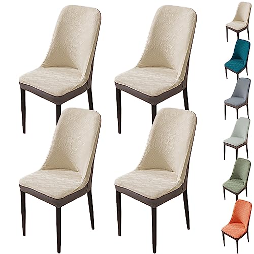 Zeyeo Verdickte Jacquard-Stuhlhussen Für Esszimmerstühle, 1er-/2er-/4er-Set – Dehnbarer, Waschbarer Parson-Schonbezug Mit Gebogener Rückenlehne(Beige 4pcs) von Zeyeo