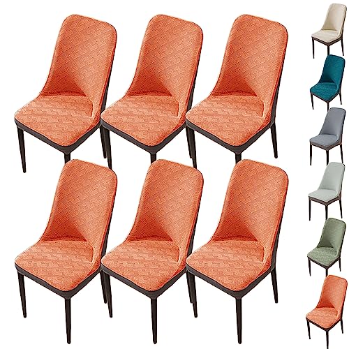 Zeyeo Verdickte Jacquard-Stuhlhussen Für Esszimmerstühle, 1er-/2er-/4er-Set – Dehnbarer, Waschbarer Parson-Schonbezug Mit Gebogener Rückenlehne(Orange 6pcs) von Zeyeo