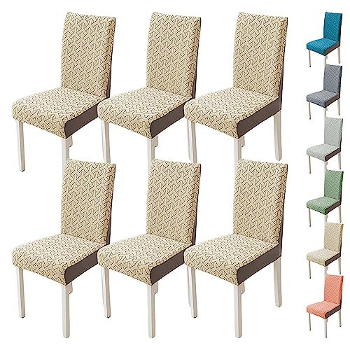 Zeyeo Verdickte Stretch-Parson-Stuhlhussen, 1er-Set, 2er-Set, 4er-Set, Jacquard, Zweifarbig, Patchwork, Waschbar(Khaki 6pcs) von Zeyeo