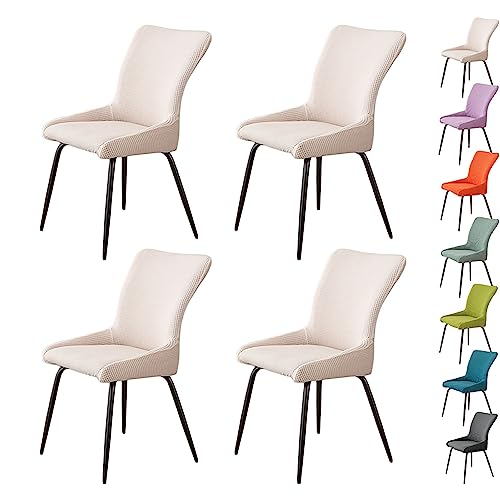 Zeyeo Verdickte Stuhlhussen Für Esszimmerstühle Mit Maiskornmuster, 1er-/2er-/4er-Set, Dehnbare, Waschbare Schonbezüge Für Stühle Mit Gebogener Rückenlehne(Beige 4pcs) von Zeyeo