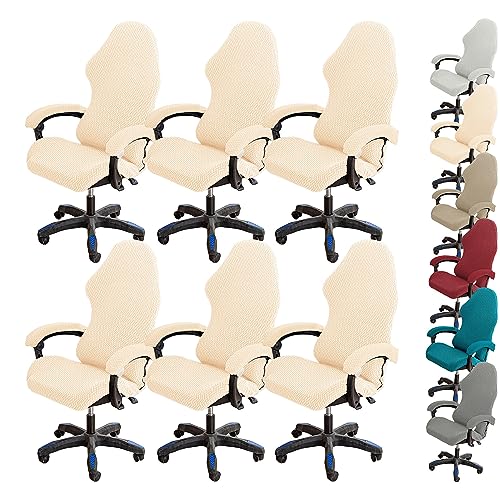 Zeyeo Verdickter Bürostuhlbezug-Set, Drehbarer Schonbezug Mit Hoher Rückenlehne Und Reißverschluss, Universell Für Gaming-Chefstühle(Beige 6pcs) von Zeyeo