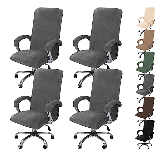 Zeyeo Verdickter Bürostuhlbezug aus Samt, Set mit 1/2/4/6 dehnbaren Drehstuhl-Schonbezügen mit Reißverschluss(Gray 4pcs,X-Large) von Zeyeo