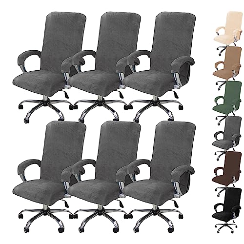 Zeyeo Verdickter Bürostuhlbezug aus Samt, Set mit 1/2/4/6 dehnbaren Drehstuhl-Schonbezügen mit Reißverschluss(Gray 6pcs,X-Large) von Zeyeo