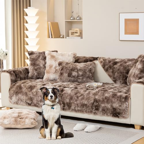 Zeyeo Verdickter Sofabezug Aus Plüsch In L-Form – Rutschfester Schutz Für Sofas Mit 1/2/3/4 Kissen, Zweisitzer, Liegesessel(Brown,70 * 120cm/27.6 * 47in) von Zeyeo