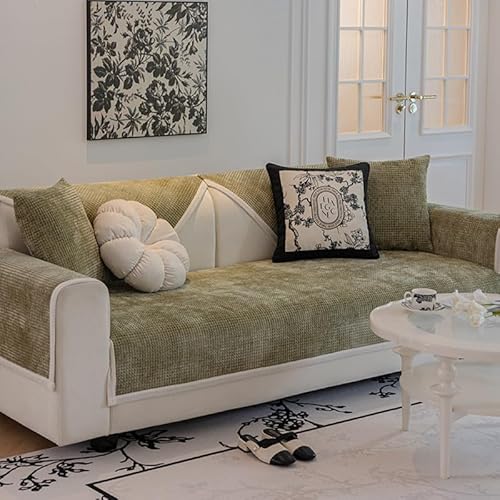Zeyeo Waffelplüsch-Couchkissenbezüge, Verdickt, Weich, Für Alle Jahreszeiten, Sofabezug In L-Form, Schonbezug Für Haustiere(Green,70 * 120/27.6 * 47in) von Zeyeo