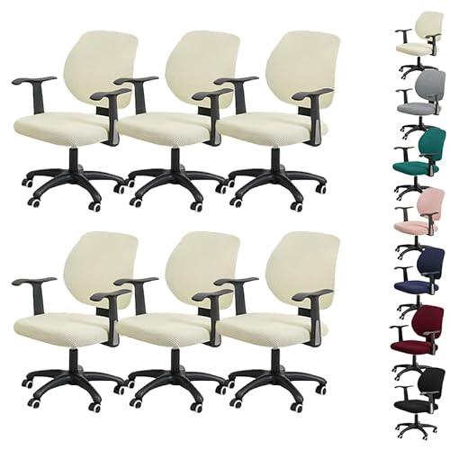 Zeyeo Wasserdichter Bürostuhlbezug - Stretch-Computerstuhlbezug Mit Quadratischer Textur, Universell Für Drehstühle(Beige 6pcs) von Zeyeo