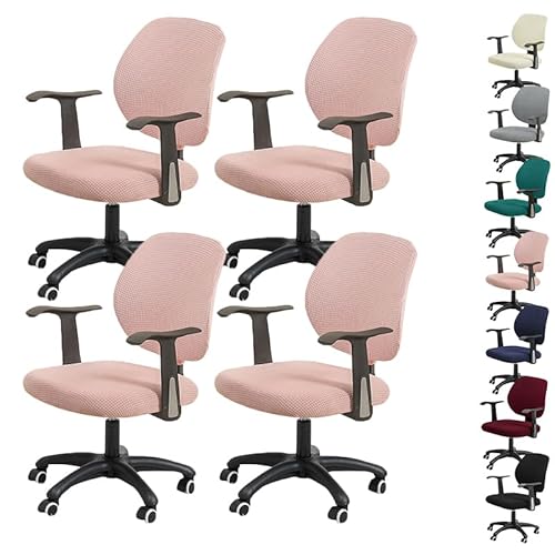 Zeyeo Wasserdichter Bürostuhlbezug - Stretch-Computerstuhlbezug Mit Quadratischer Textur, Universell Für Drehstühle(Pink 4pcs) von Zeyeo