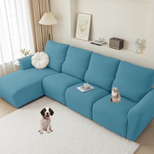 Zeyeo Wasserdichter Schonbezug Für Liegesessel Für 1–3 Sitze, Dehnbarer, Weicher Möbelschutz Mit Chaiselongue, Beige(Blue,Chaise Lounge) von Zeyeo