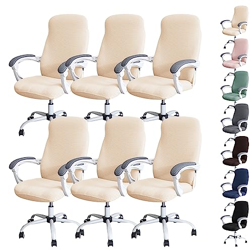 Zeyeo Wasserdichtes Stretch-Drehstuhlbezug-Set (1/2/4/6 Stück) - Büro-/Gaming-Stuhlschutz Mit Reißverschluss(Beige 6pcs,Large) von Zeyeo