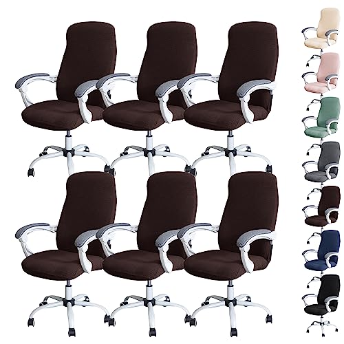 Zeyeo Wasserdichtes Stretch-Drehstuhlbezug-Set (1/2/4/6 Stück) - Büro-/Gaming-Stuhlschutz Mit Reißverschluss(Brown 6pcs,Large) von Zeyeo