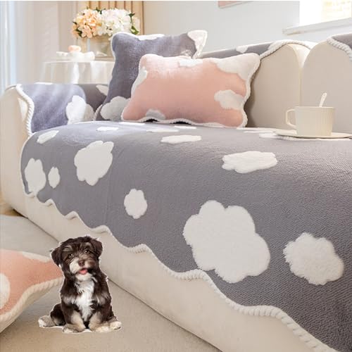 Zeyeo Wave Edge Soft Fuzzy Plüsch Couchbezug rutschfest Waschbar Für 3 Kissen Sofa Protector(Grey,90 * 90cm/35.4 * 35.4in) von Zeyeo