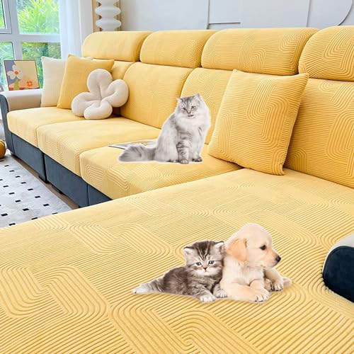 Zeyeo Weiche, Dehnbare Sofabezüge Für Chaiselongues In L-Form – Universelle, Waschbare Schoner Für Anbausofas(C,XXL Chaise Cover) von Zeyeo