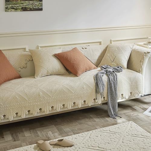Zeyeo Weiche, Gemütliche Gesteppte Sofabezüge Aus Baumwolle, Rutschfester, Waschbarer Sofaschutz Für 3-Kissen-Sofas Und Haustiere(Beige,35''x35'') von Zeyeo
