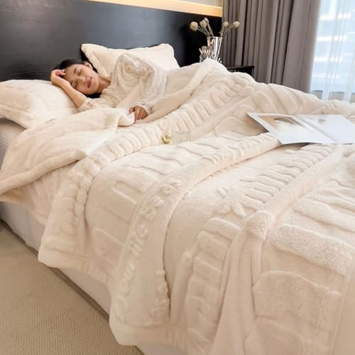 Zeyeo Weiche Jacquard-Sherpa-Überwurfdecke – Waschbare Ganzjahresdekoration Für Bett/Couch/Geburtstagsgeschenke(Beige,59 * 79in) von Zeyeo