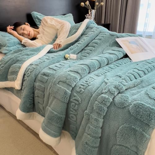 Zeyeo Weiche Jacquard-Sherpa-Überwurfdecke – Waschbare Ganzjahresdekoration Für Bett/Couch/Geburtstagsgeschenke(Blue,71 * 79in) von Zeyeo