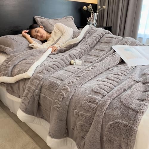 Zeyeo Weiche Jacquard-Sherpa-Überwurfdecke – Waschbare Ganzjahresdekoration Für Bett/Couch/Geburtstagsgeschenke(Gray,39 * 59in) von Zeyeo