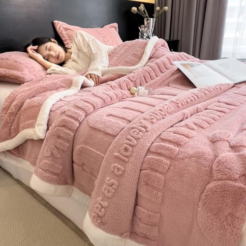 Zeyeo Weiche Jacquard-Sherpa-Überwurfdecke – Waschbare Ganzjahresdekoration Für Bett/Couch/Geburtstagsgeschenke(Pink,79 * 90in) von Zeyeo