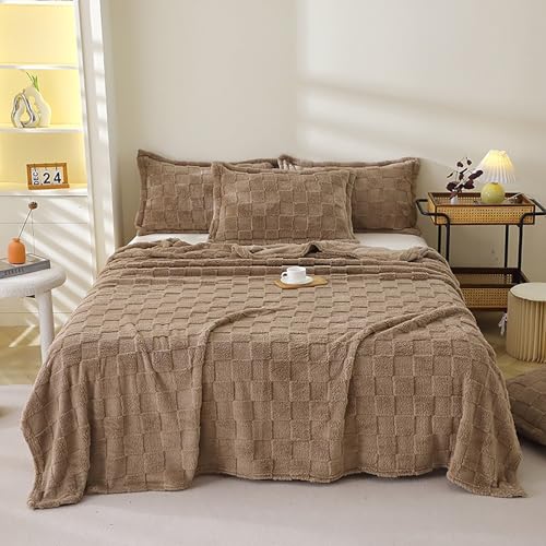 Zeyeo Weiche Plüsch-Überwurfdecke, Queen-Size, Kariert/einfarbig, Ganzjährig Verwendbar Für Couch Und Bett(Khaki,39 * 59in) von Zeyeo