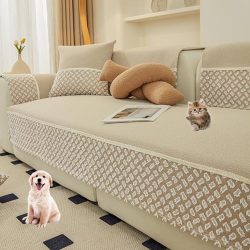 Zeyeo Weicher, Verdickter Patchwork-Sofabezug – L-förmiger, Rutschfester Schonbezug Für Sofas Mit 2/3/4 Kissen(Khaki,Pillow11.8 * 19.7in) von Zeyeo