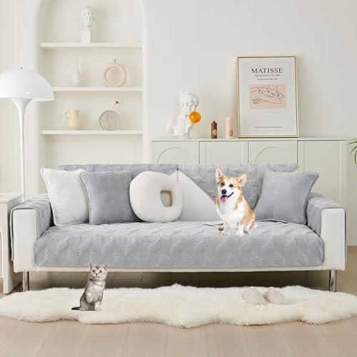 Zeyeo Weicher, Verdickter Plüsch-Sofabezug Für 1–3 Sitze, rutschfest, Waschbar, Für Herbst Und Winter(Grey,110 * 240cm/43 * 94.5in) von Zeyeo