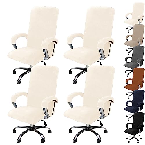 Zeyeo Weicher Samt-Bürostuhlbezug, 1er-/2er-/4er-/6er-Set, Universeller Drehstuhlbezug Mit Reißverschluss, Dehnbar Und Waschbar(White 4pcs,X-Large) von Zeyeo