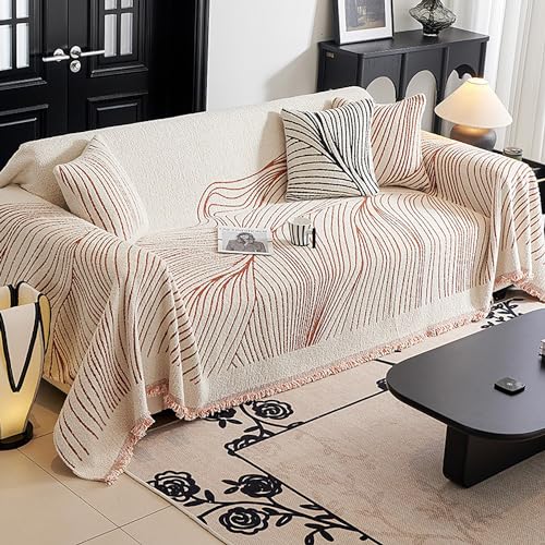 Zeyeo Wendbarer Sofabezug Aus Chenille Mit Modernem Liniendesign, rutschfest, Für 2–4 Kissen Mit Kopfkissen, Für Alle Jahreszeiten(Orange,180 * 360cm/71 * 142in) von Zeyeo