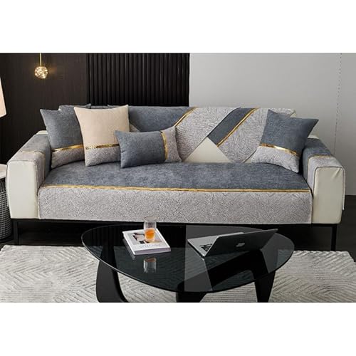 Zeyeo Zweifarbiger Patchwork-Sofabezug Aus Chenille – Rutschfester Schonbezug Mit 3 Kissen Für Sofas In L-/U-Form(Grey,70 * 150cm/27.6 * 59in) von Zeyeo