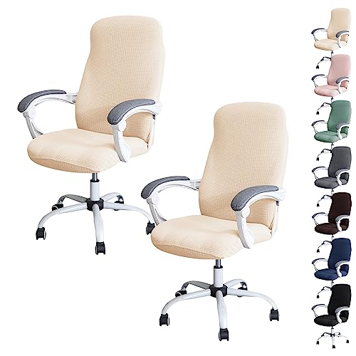 Zeyeo wasserdichte, Dehnbare Stuhlhussen Für Computerstühle, 1–6 Stück, Drehstuhl-Schutzhüllen Für Büro- Und Gaming-Stühle Mit Reißverschluss(Beige 2pcs,Large) von Zeyeo