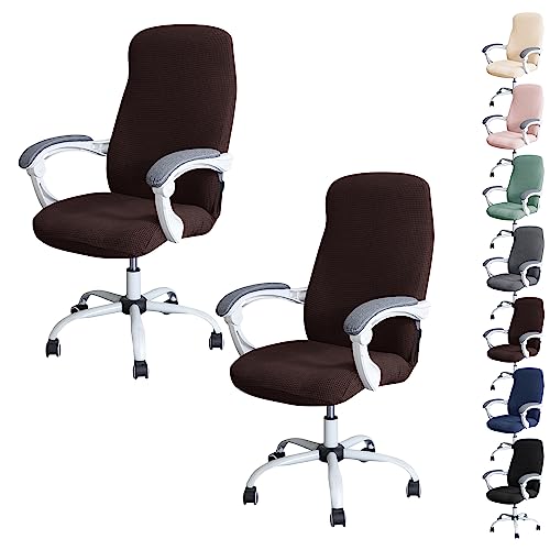 Zeyeo wasserdichte, Dehnbare Stuhlhussen Für Computerstühle, 1–6 Stück, Drehstuhl-Schutzhüllen Für Büro- Und Gaming-Stühle Mit Reißverschluss(Brown 2pcs,Medium) von Zeyeo