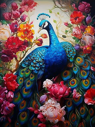 Zeyevan Diamond Painting Pfau Zubehör Bilder, DIY 5D Diamant Painting Bilder Tier Kreuzstich Strass Stickerei Handwerk Für Home Office Wanddekoration 30x40cm von Zeyevan