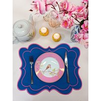 Blaues Spezielles Design Bestickter Stoff-Platzdeckchen | Platzsets Im 6Er-Set von ZeyrsHome