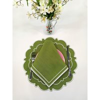 Wunderschönes Platzset Und Servietten Set Für 6 | Gestickte Grüne Moderne Tischsets Wunderschönes Platzset Und Servietten Set Für 6 | Gestickte Grüne Moderne Tischsets von ZeyrsHome
