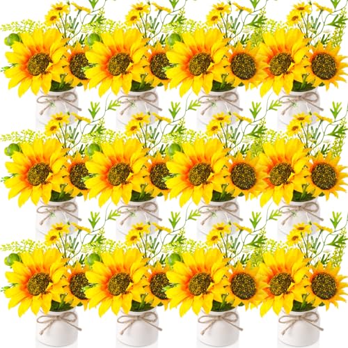 Zeyune Künstliche Sonnenblumen, Topfpflanzen, rustikale Seiden-Sonnenblumen für Küche, Frühling, Sonnenblumen, Tafelaufsätze für Tische, gelbe Kunstblume mit Kunststofftopf für Sommer, Badezimmer Zeyune Künstliche Sonnenblumen, Topfpflanzen, rustikale Seiden-Sonnenblumen für Küche, Frühling, Sonnenblumen, Tafelaufsätze für Tische, gelbe Kunstblume mit Kunststofftopf für Sommer, Badezimmer von Zeyune