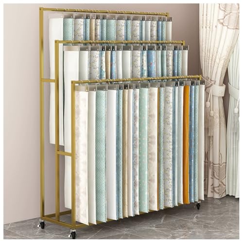 Großer Textil-Präsentationswagen Mit Rädern, Hochleistungs-Stoffmuster-Organizer Aus Metall, Bodenstehender Vorhang-/Steppdecken-/Deckenständer, Für Boutiquen, Ausstellungshallen(Gold,100x40x180 cm) von Zfmnoyev