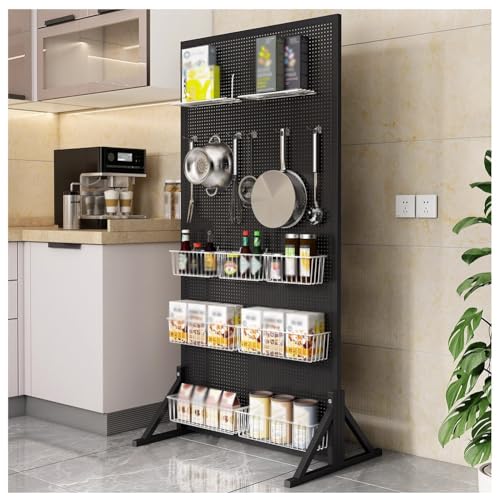 Metall-Stecktafel-Set Mit Zwei Doppelwänden, Bodenstehender Stecktafel-Organizer, Mobiler Werkzeug-Organizer Mit Rollen Und 20 Haken, Für Supermärkte, Werkstätten Und Lager(Schwarz,60x40x120 cm) von Zfmnoyev