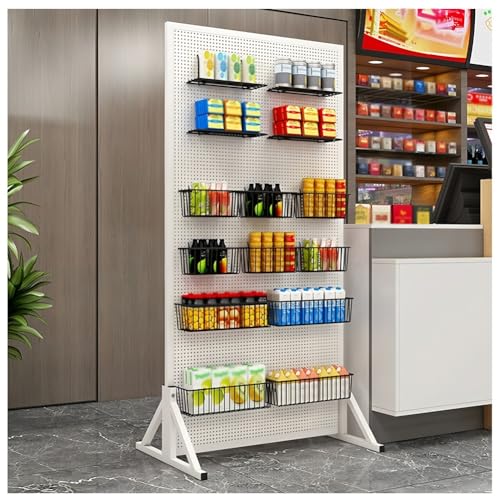 Metall-Stecktafel-Set Mit Zwei Doppelwänden, Bodenstehender Stecktafel-Organizer, Mobiler Werkzeug-Organizer Mit Rollen Und 20 Haken, Für Supermärkte, Werkstätten Und Lager(Weiß,50x40x150 cm) von Zfmnoyev