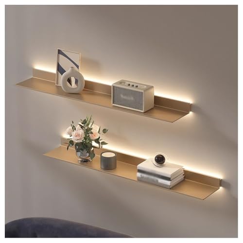 Schweberegal Mit LED-Lichtleiste, Wandmontiertes Bücherregal Aus Aluminiumlegierung, Lichtemittierendes Präsentationsregal, Für Wohnzimmer, Schlafzimmer, Badezimmer, Küche(Gold,150x15x5.5 cm) von Zfmnoyev