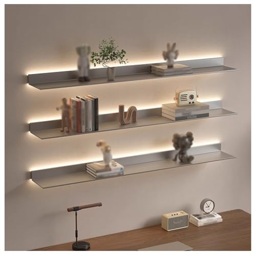 Schweberegal Mit LED-Lichtleiste, Wandmontiertes Bücherregal Aus Aluminiumlegierung, Lichtemittierendes Präsentationsregal, Für Wohnzimmer, Schlafzimmer, Badezimmer, Küche(Grey,120x20x5.5 cm) von Zfmnoyev