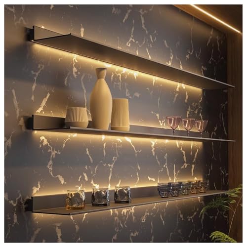 Schweberegal Mit LED-Lichtleiste, Wandmontiertes Bücherregal Aus Aluminiumlegierung, Lichtemittierendes Präsentationsregal, Für Wohnzimmer, Schlafzimmer, Badezimmer, Küche(Schwarz,60x20x5.5 cm) von Zfmnoyev
