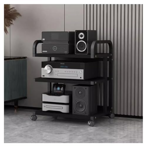 Stereo-Audio-Rack Mit 3/4/5 Ablagen, Mobiler Player-Ständer Mit Universalrollen, Video-Komponentenschrank Mit Verstellbarem Abstand, Für Wohnzimmer, Gaming- Und Aufnahmeräume(Black-B,50x40x65 cm) von Zfmnoyev