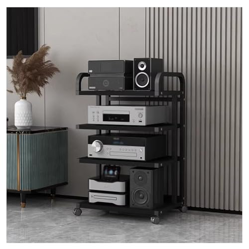 Stereo-Audio-Rack Mit 3/4/5 Ablagen, Mobiler Player-Ständer Mit Universalrollen, Video-Komponentenschrank Mit Verstellbarem Abstand, Für Wohnzimmer, Gaming- Und Aufnahmeräume(Black-B,50x40x85.5 cm) von Zfmnoyev