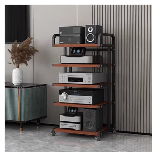 Stereo-Audio-Rack Mit 3/4/5 Ablagen, Mobiler Player-Ständer Mit Universalrollen, Video-Komponentenschrank Mit Verstellbarem Abstand, Für Wohnzimmer, Gaming- Und Aufnahmeräume(Black-C,50x40x106 cm) von Zfmnoyev